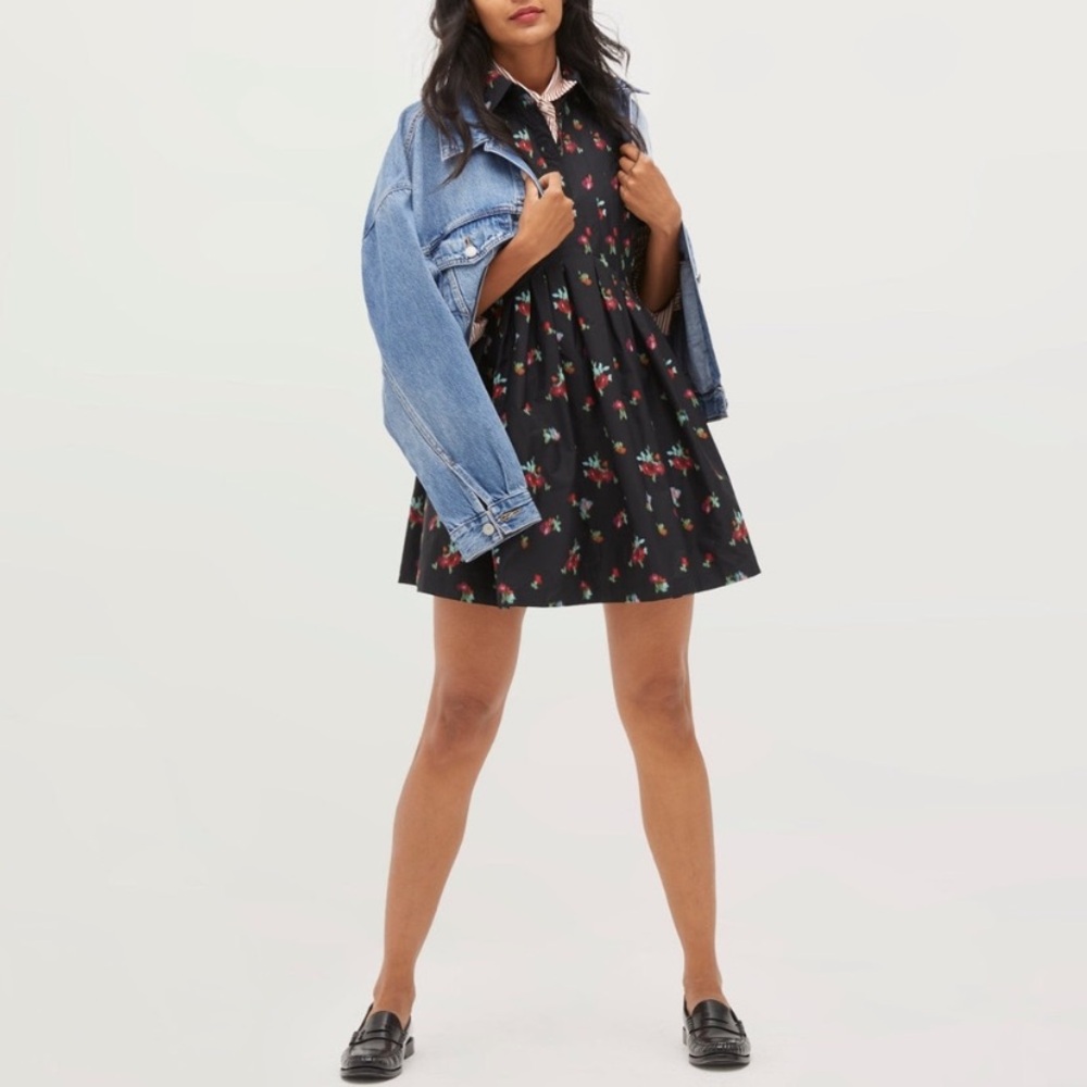 Hill House Rosalind Dress Black Ikat Floral Taffeta